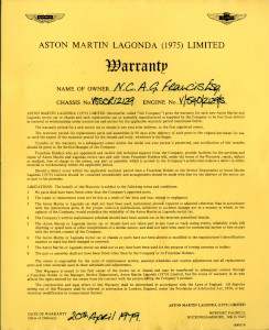 Warranty for V8SOR 12129, dating to 20th April 1979