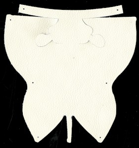 Leather sample shaped to be formed into a cow