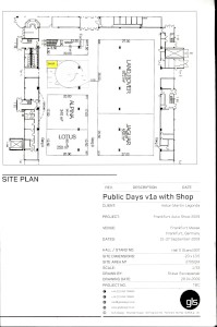 Large A0 plan for the 2009 Frankfurt Motorshow Aston Martin stand, option v1.a with shop