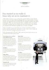 Leaflet promoting Aston Martin-approved servicing, 2014
