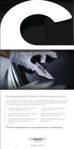 Hanging leaflet promoting Aston Martin-approved servicing, 2014.