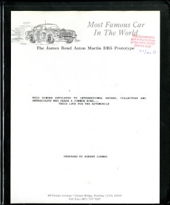 Car research file on the original James Bond DB5 - DP/216/1