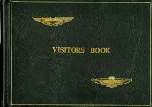 Visitors Book for the training room at the Aston Martin facility, Bloxham