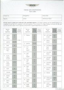Aston Martin Virage - air conditioning check form