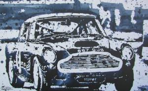 Stretched Canvas print of a DB4 GT, rendered as a black and white painting
