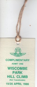 Complimentary Admission Ticket to Wiscombe Park hill Climb on 19th & 20th April 1986