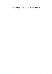 Set of printed tour notes for the Newport Pagnell Aston Martin Vanquish production line, 2001.