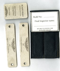 Sample for an Aston Martin  production line sill and engine plaque holder